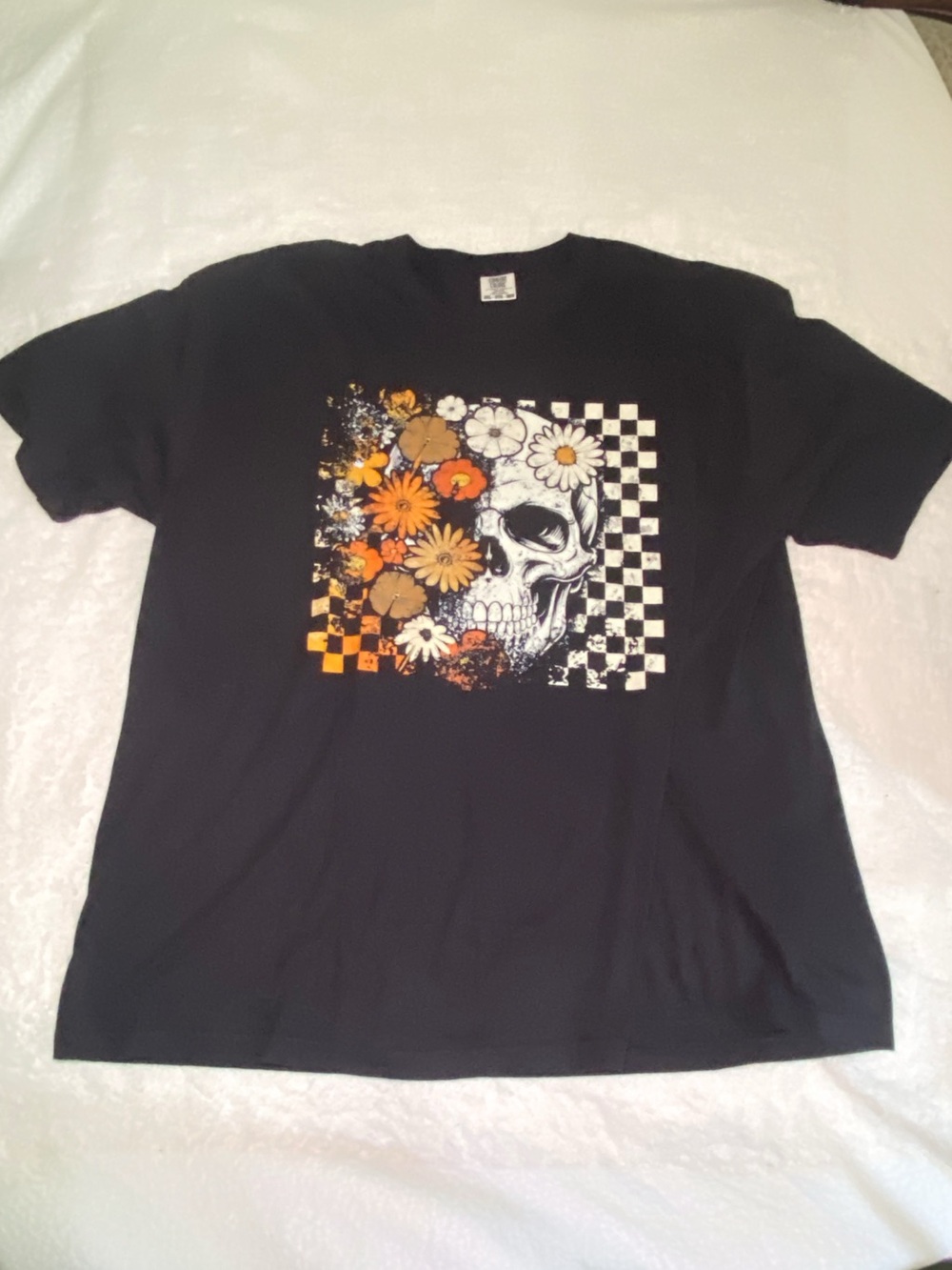 Comfort Colors Black Tee with Skull & Orange Floral Graphic